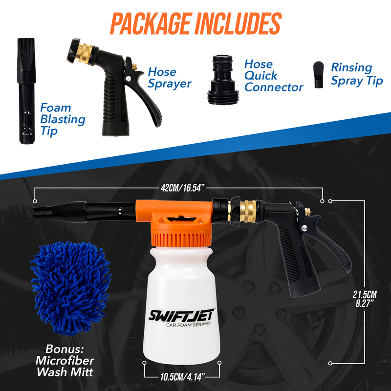 Car Wash Foam Gun + Free Microfiber Wash Mitt (Choose Orange, Blue or Black)